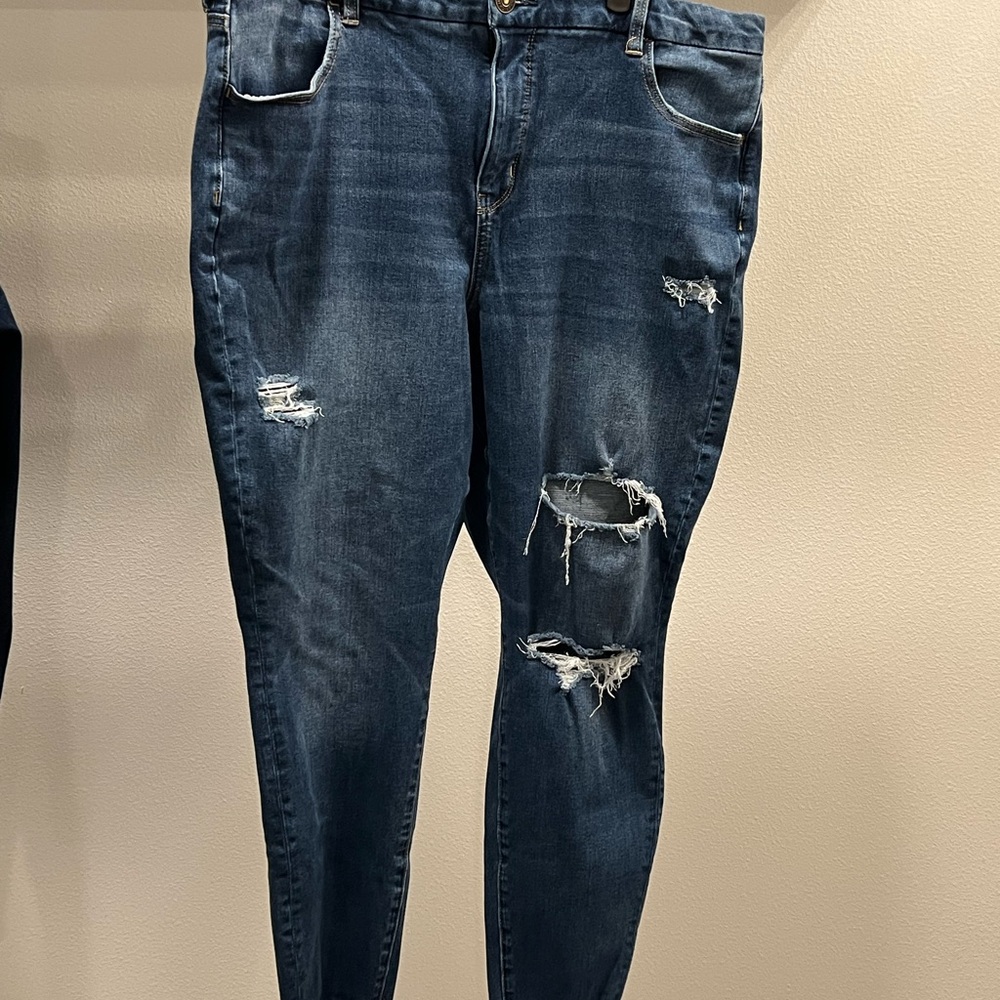 American Eagle Outfitters Dark Blue Distressed Skinny Jeans